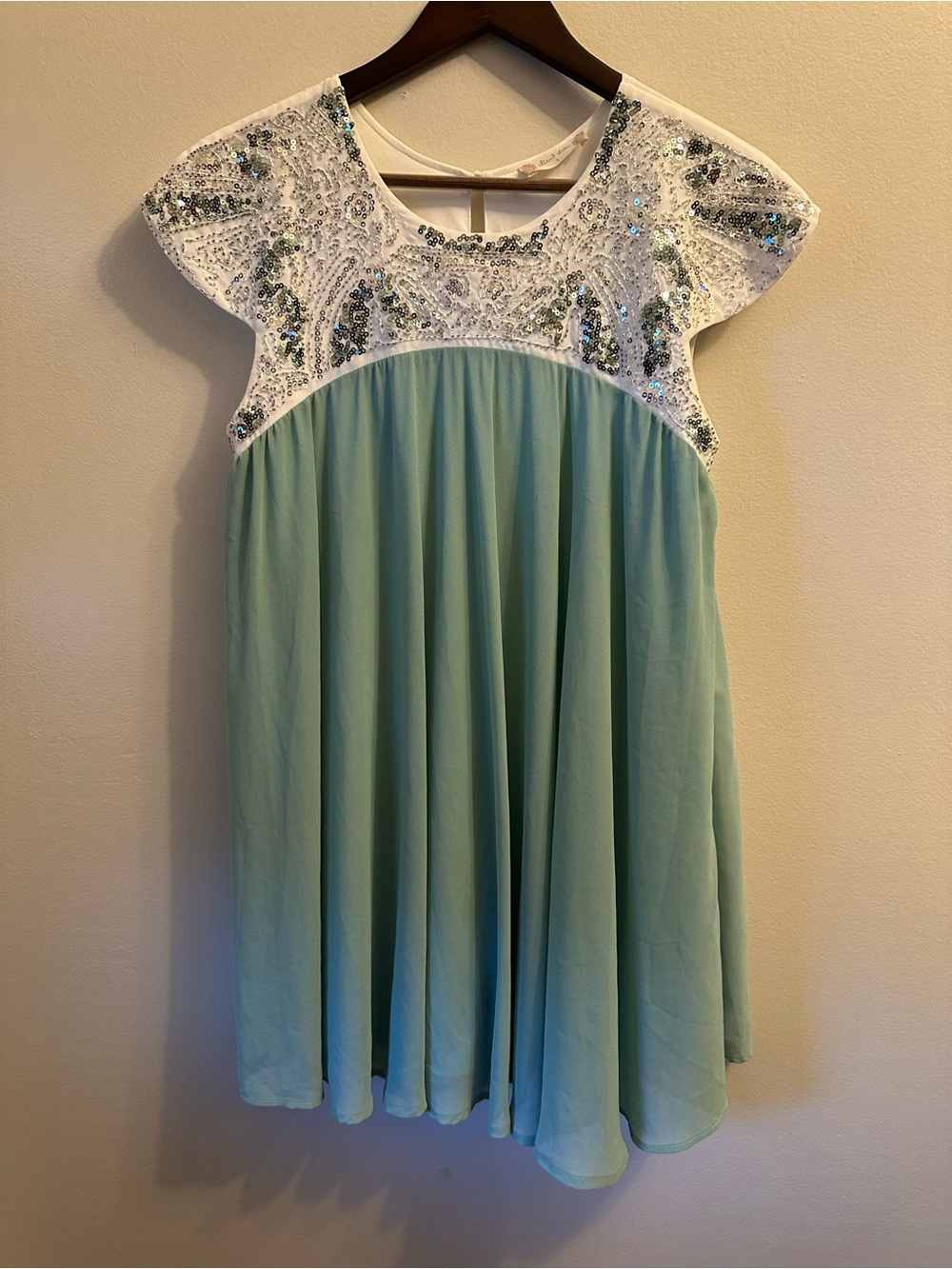 #348 Altar'd State Mint Green Chiffon & Sequin Yoke Party Dress